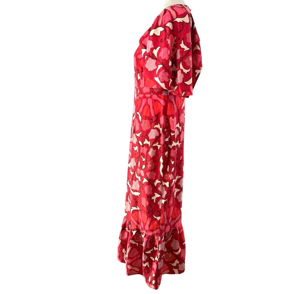 Rhode Zinnia Floral Red Bell Sleeve Midi Ruffle Dress NWT - Picture 3 of 16